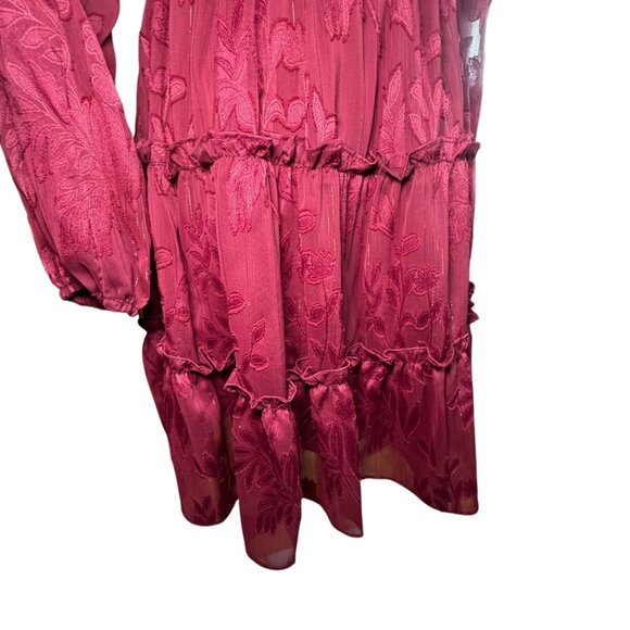 B. Darlin Burgundy Smocked Lace Dress Juniors 3/4  Long Sleeve Tiered Ruffle NWT - Picture 5 of 9
